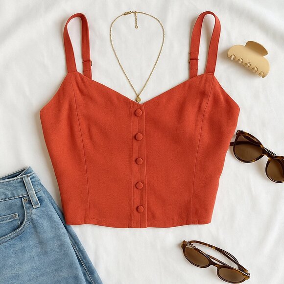 Abercrombie & Fitch Crop Top | Red Smocked Sweetheart Neckline | Size Small - Picture 1 of 12